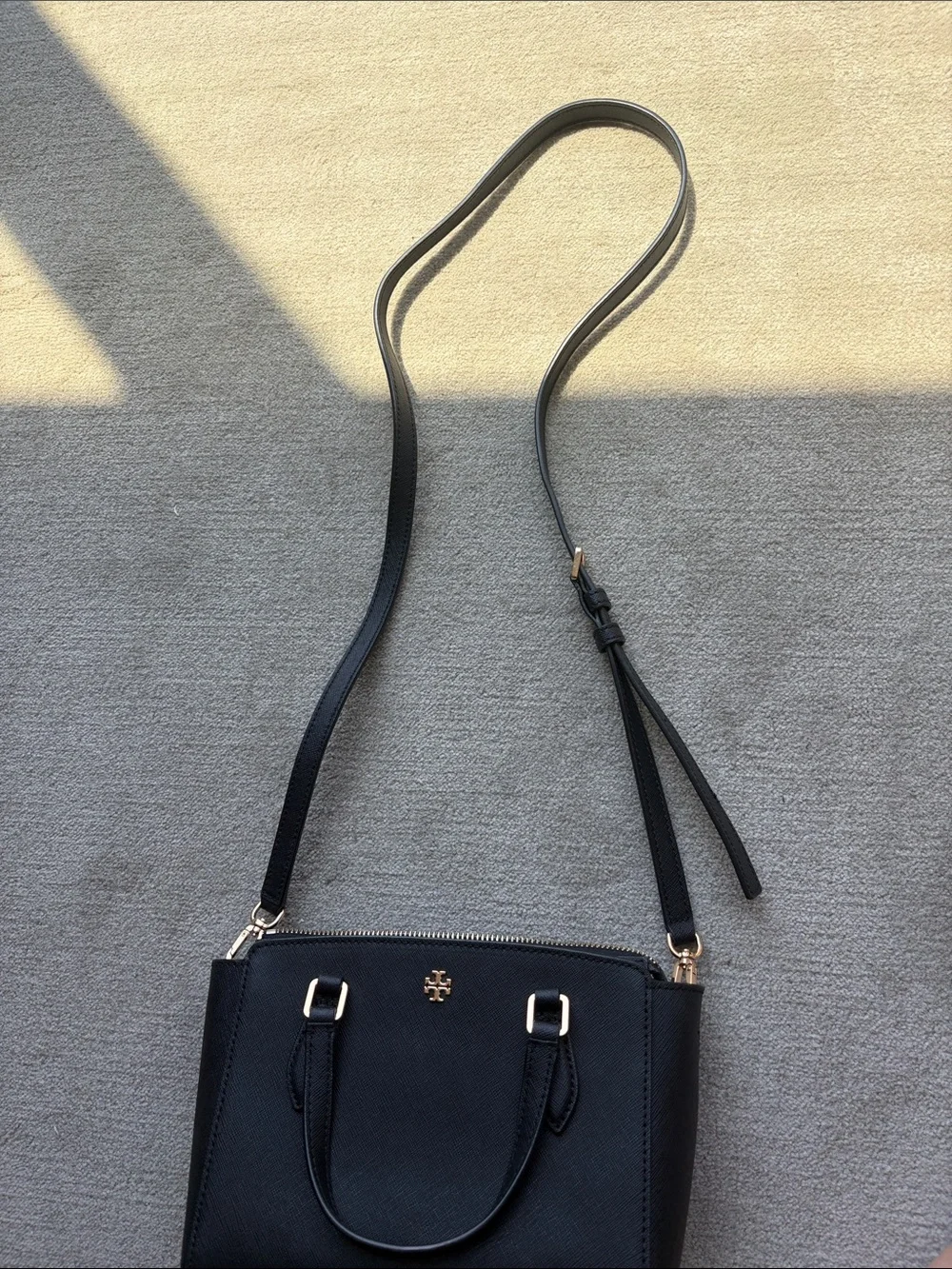 Tory Burch Black Saffiano Mini Satchel with Gold Hardware